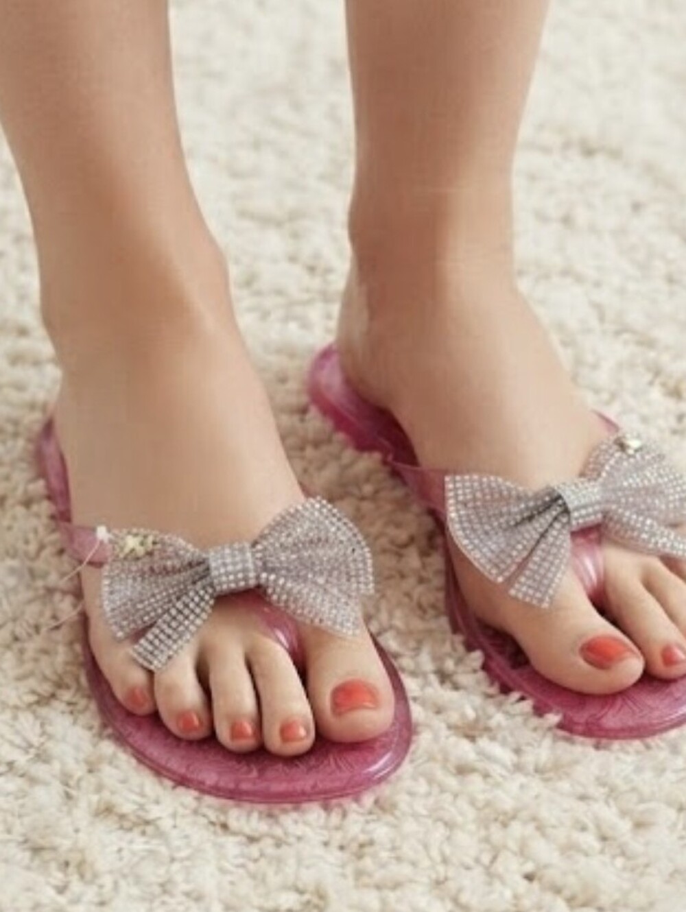 Juicy Couture Transparent Pink Sandals with Glitter Bow